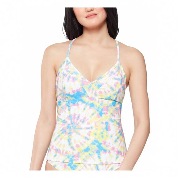 NEW JESSICA SIMPSON tie dye stretch cross-back tankini in spritz multi - Picture 1 of 2
